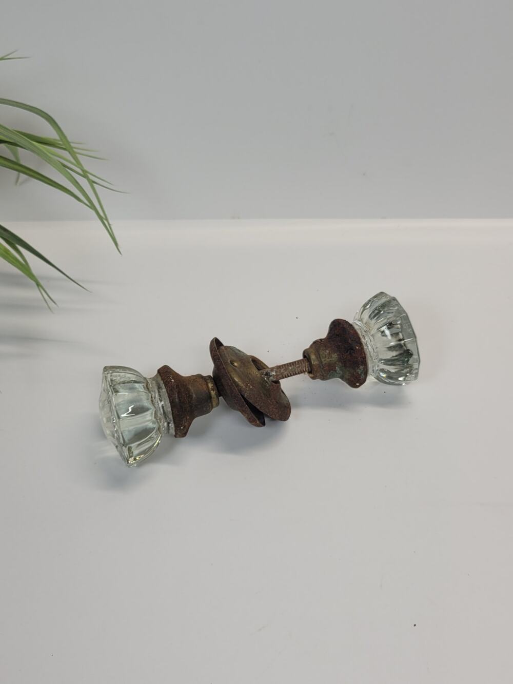 Vintage Glass Doorknobs 12 Point, Very Rusty Architectural Salvage Primitive